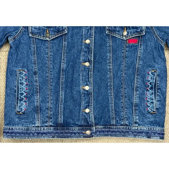 Together Women's Vintage Rare Embroidered‎ Button Up Denim Jacket Size Large
